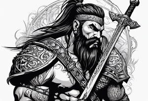 barbarian with long sword tattoo idea