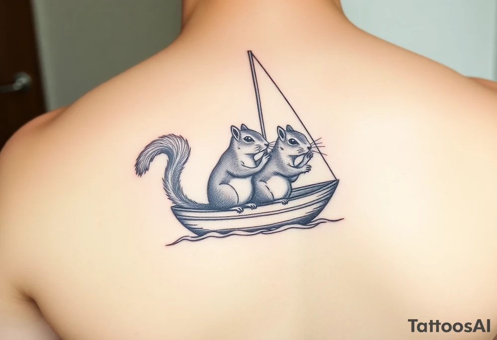 Squirrel family of 4 on a sailboat tattoo idea