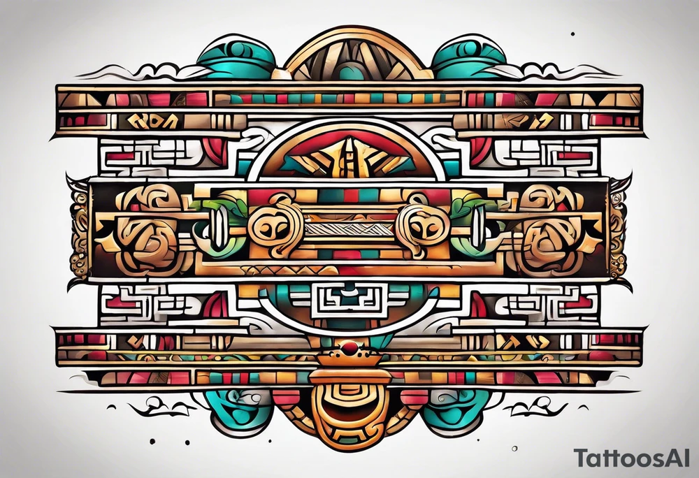 Colorful simple Mayan hieroglyph tattoo idea