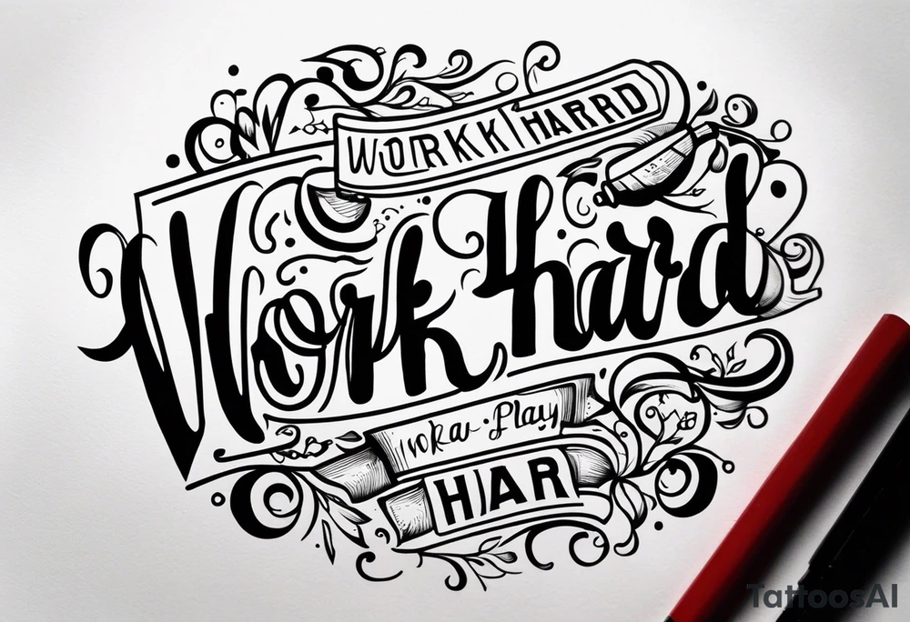 I want a painting style tattoo with the words "work hard" and "play hard". tattoo idea