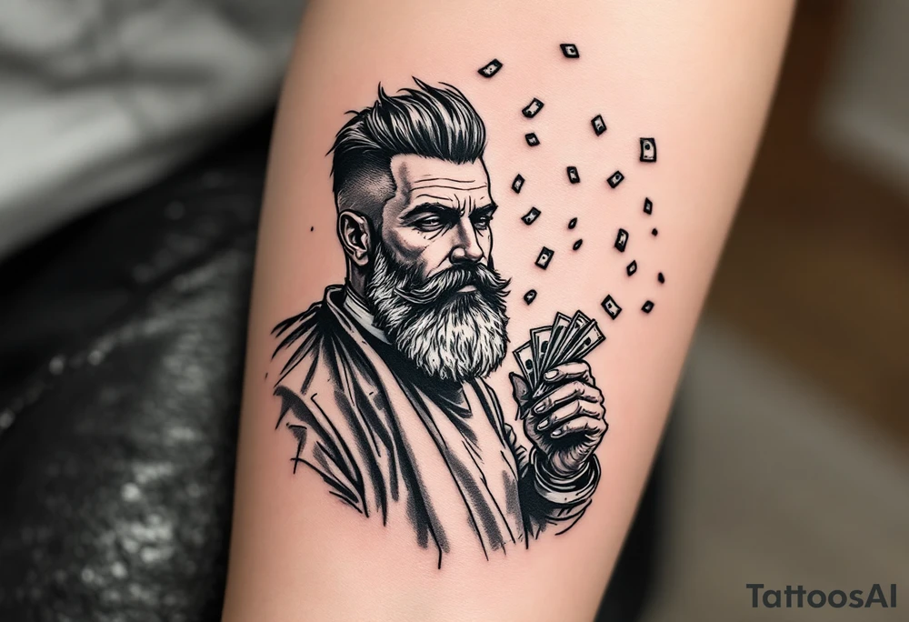 Barber 💈 with raining money tattoo idea
