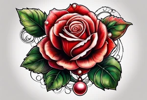 Red rose with a pearl necklace dangling tattoo idea