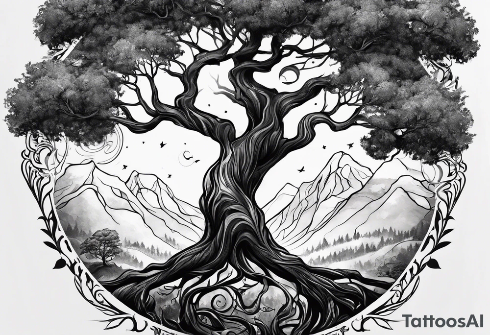 I want a tattoo with a tree representing strength and my kids birthdays surrounding the tree tattoo idea