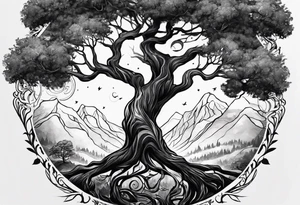 I want a tattoo with a tree representing strength and my kids birthdays surrounding the tree tattoo idea