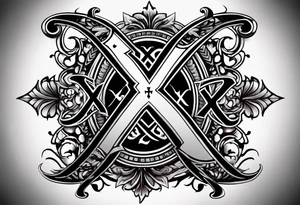 I need a tattoo design that prominently features the letters X and I while incorporating dark gothic 
elements. tattoo idea