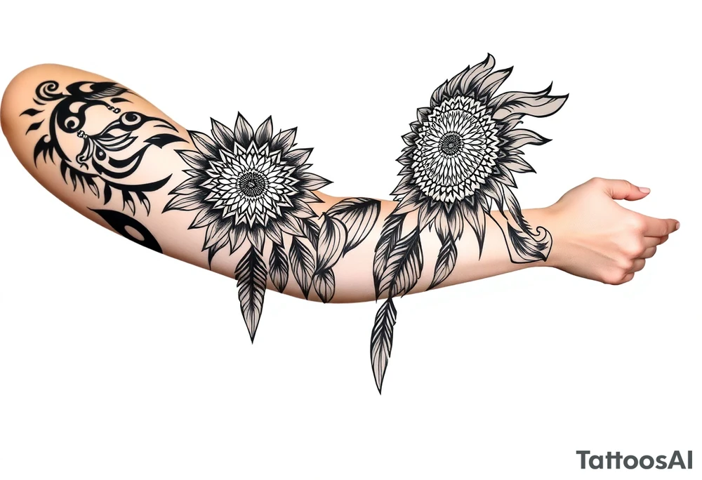 spiritual feather indian mandala shaman tattoo idea