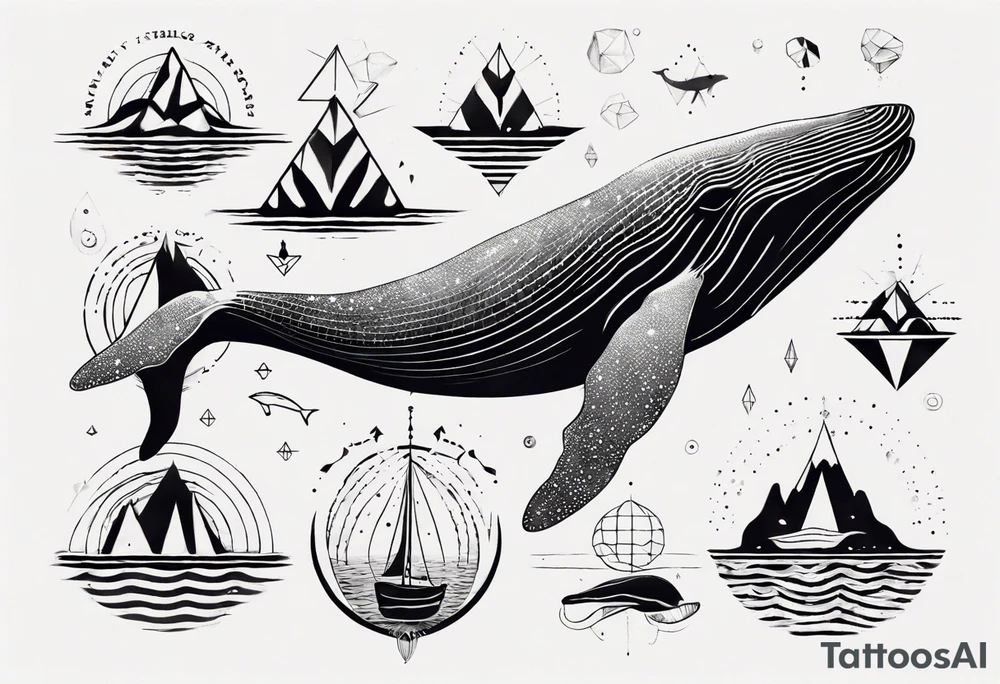 Geometric whale coming out of water tattoo idea