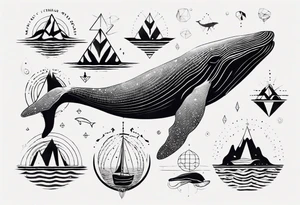 Geometric whale coming out of water tattoo idea