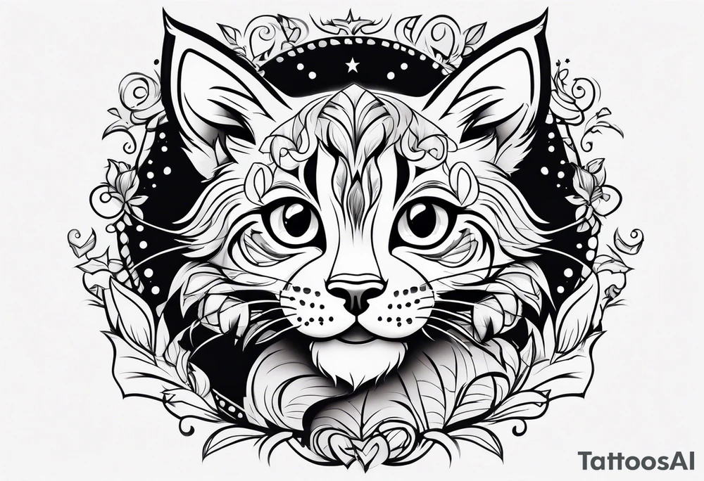Super cute cartoon happy wildcat cub tattoo idea