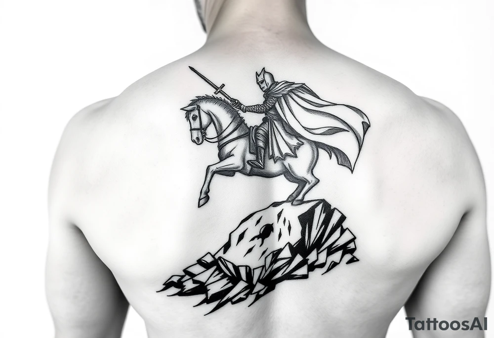 3d Powerful knight on the hillside tattoo idea