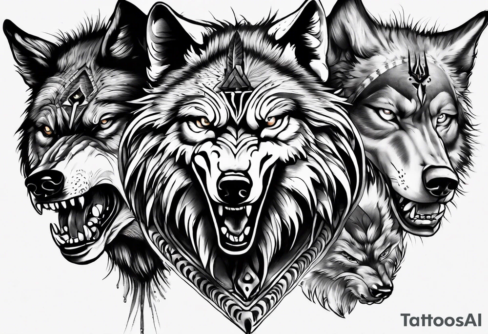 Indian Theme angry 
wolf photorealism tattoo idea