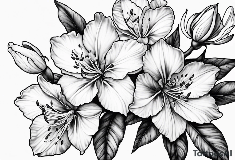 5-petal azaleas along a long branch tattoo idea