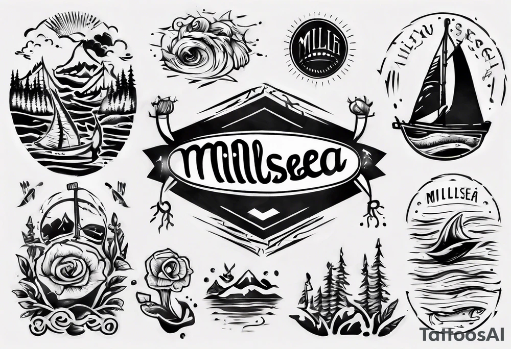 The word "MILLSEA", with an outdoors vibe. Block lettering tattoo idea