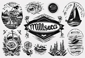 The word "MILLSEA", with an outdoors vibe. Block lettering tattoo idea