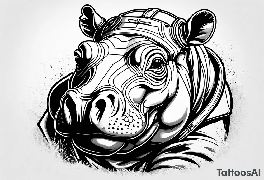 Baby hippo wearing overalls and holding a gun tattoo idea