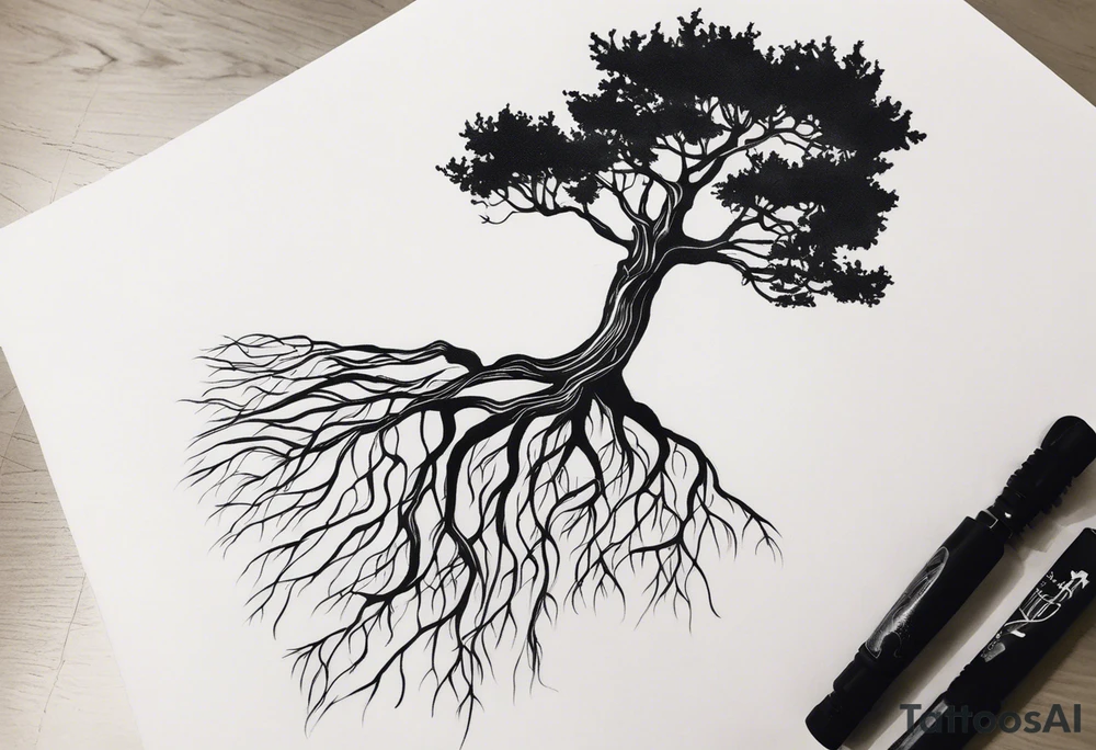 A Tattoo of a tree. Tree roots starting from my toes and growing upwards onto my leg into a tree.size of tattoo should not go above my knee tattoo idea