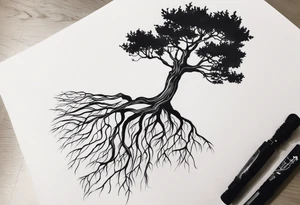 A Tattoo of a tree. Tree roots starting from my toes and growing upwards onto my leg into a tree.size of tattoo should not go above my knee tattoo idea