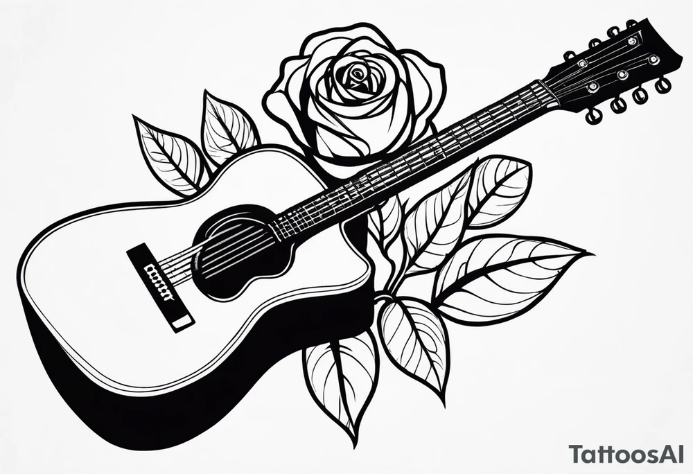 a rose with an acoustic guitar and a wrench intertwined together tattoo idea