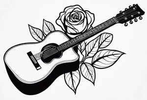 a rose with an acoustic guitar and a wrench intertwined together tattoo idea