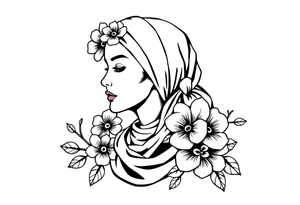 traditonal lady with head scarf with flowers tattoo idea