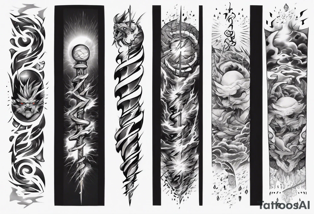 forearm sleeve thunder pattern tattoo idea