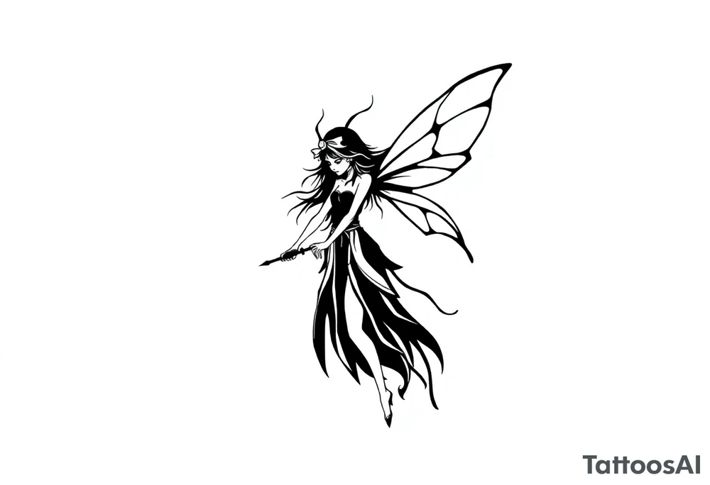 Dark fairy with weapon tattoo idea