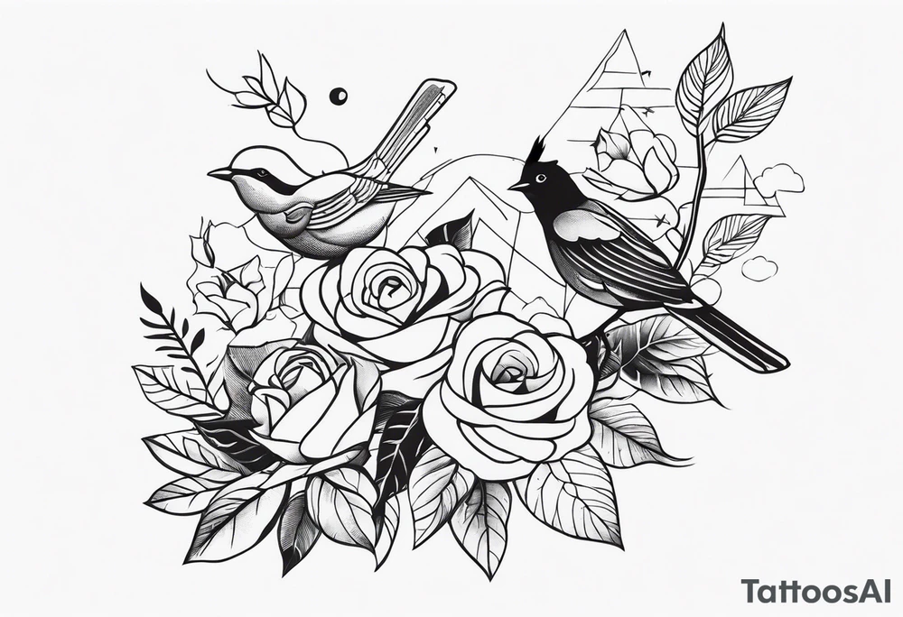 Forearm sleeve, incorporate Filipino markings, birds, trees, roses tattoo idea