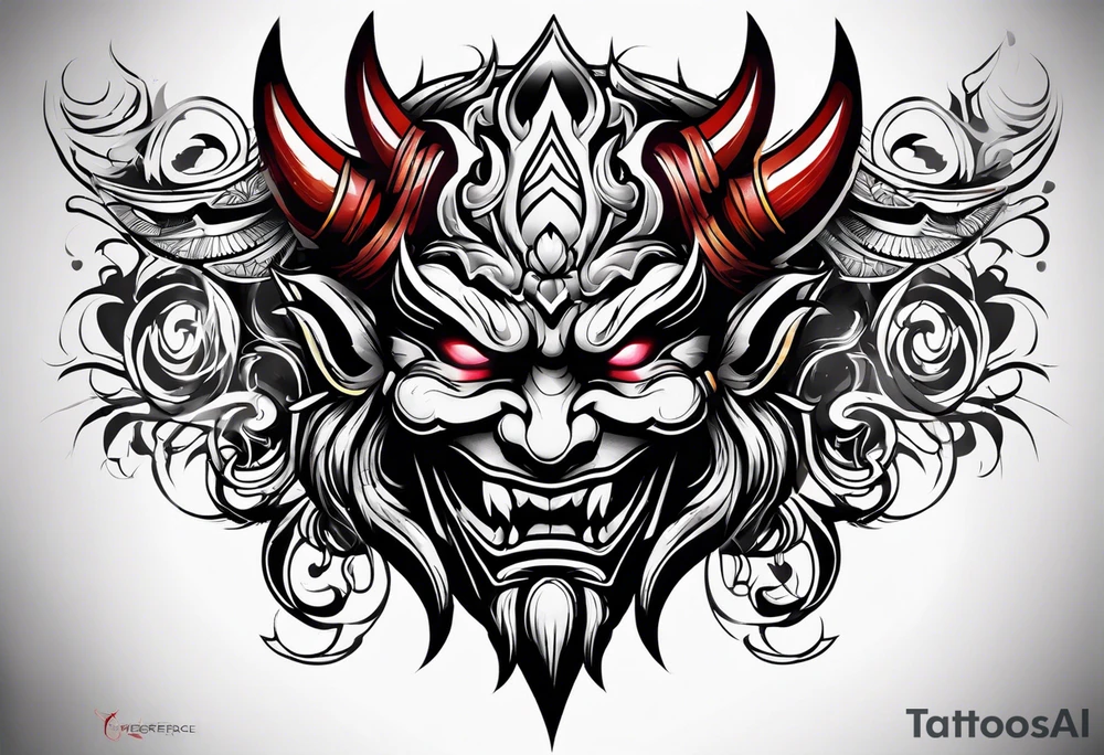 Protection against evil Oni mask tattoo idea
