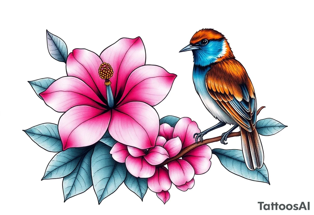 pink camelia flower
blue brown wren bird tattoo idea