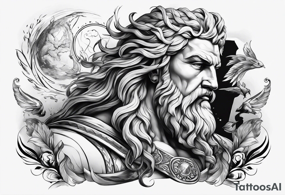 Zeus cała postać z piorunami dwoma tattoo idea