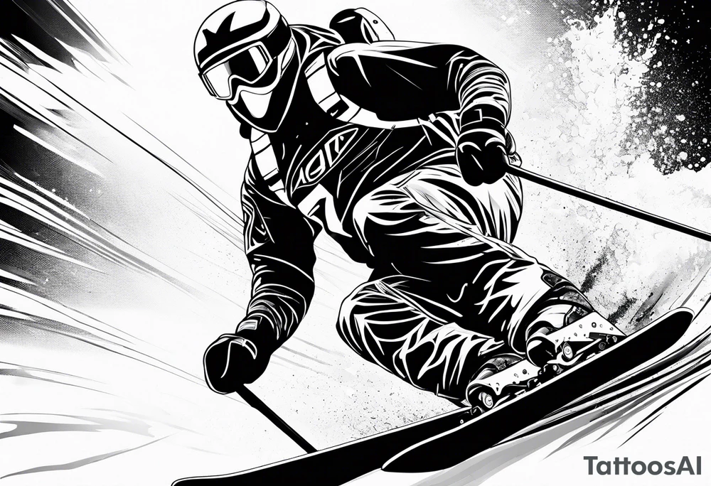 Skier in motion, fine line, more abstract tattoo idea
