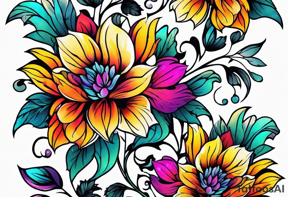 FLORAL PATTERN, SEEMLESS, BRIGHT, NEONS, COLORFUL tattoo idea