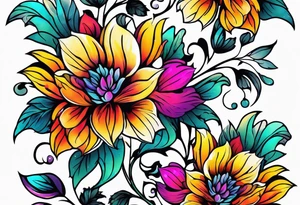 FLORAL PATTERN, SEEMLESS, BRIGHT, NEONS, COLORFUL tattoo idea