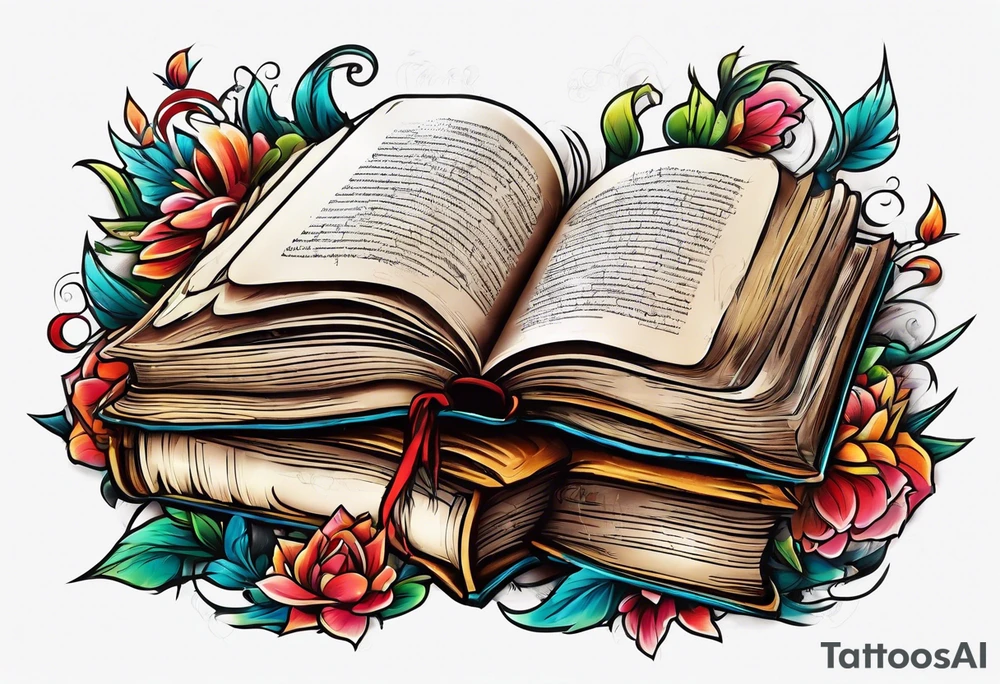pile of open books tattoo idea