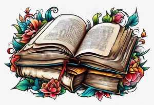 pile of open books tattoo idea