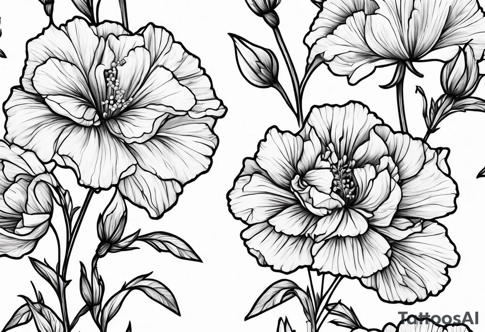 Larkspur flowers and carnation flowers tattoo idea