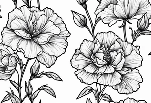 Larkspur flowers and carnation flowers tattoo idea