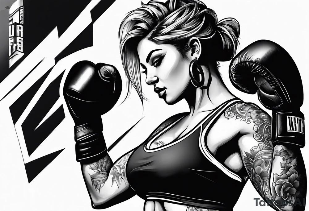 Weight lifting and boxing woman tattoo idea