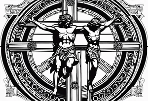 Crucified man inside a circle of Roman numerals with roman numerals on it tattoo idea