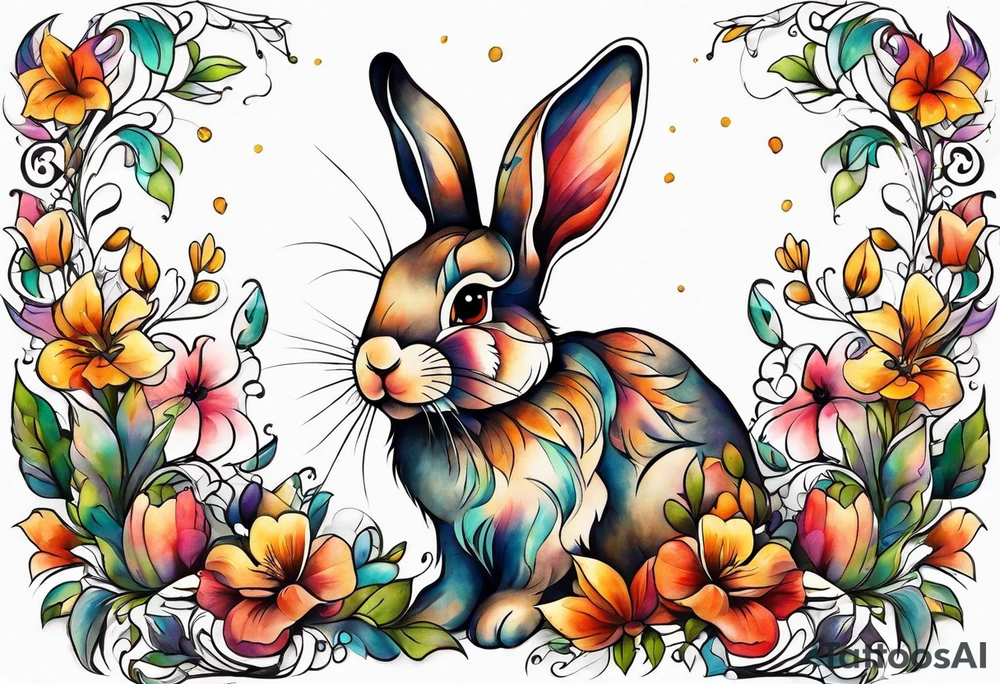 Bunny rabbit with Kirsty R written underneath tattoo idea