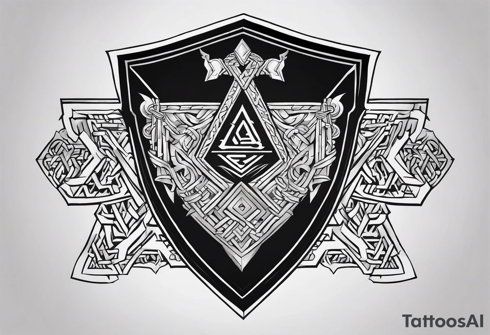 Valhalla sword shield axe Valknut chains tattoo idea