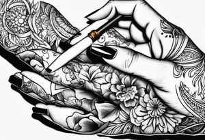 Womans hand smoking a blunt tattoo idea