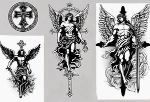Heiliger St.Michael mit Kreuz in der Hand und ober ihm zwei weisse Tauben tattoo idea