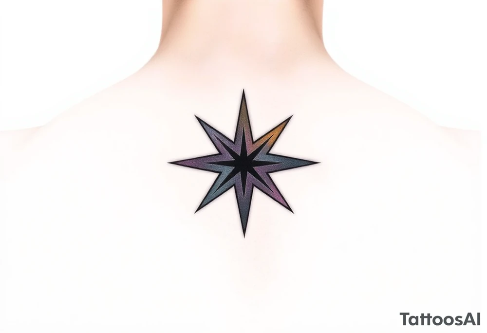 Minimalist star tattoo with nonbinary flag colors (yellow, white, purple, black), clean line art, transparent background. tattoo idea