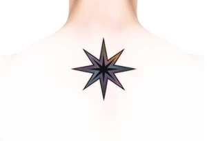 Minimalist star tattoo with nonbinary flag colors (yellow, white, purple, black), clean line art, transparent background. tattoo idea