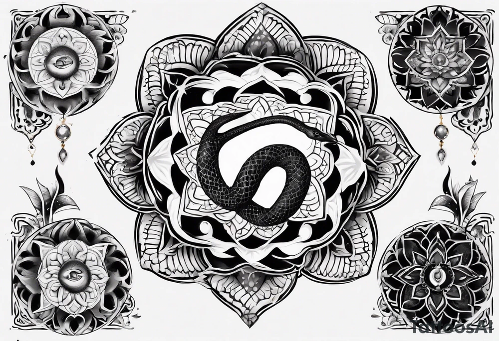 Black snake with mandala pattern as snakeskin tattoo idea