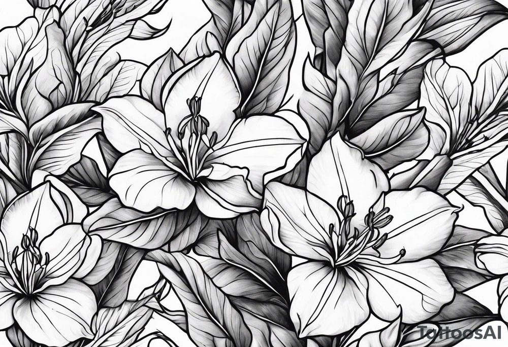 Azaleas, buds, leaves tattoo idea