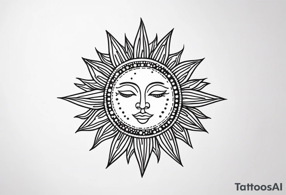 simplistic sun made of black dots tattoo idea
