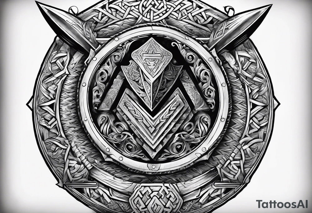 Valhalla shield sword axe Valknut fire armour tattoo idea