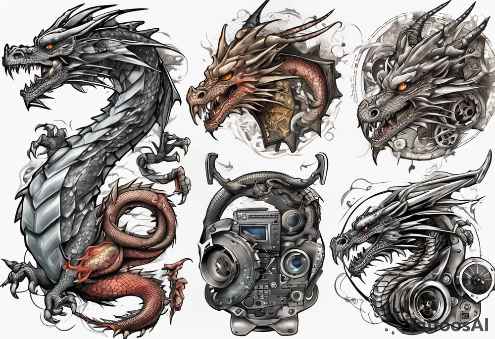 dragon computer parts tattoo idea
